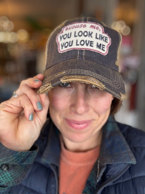 You Look Like You Love Me Distressed Patch Cap with Tan Mesh - Image 2