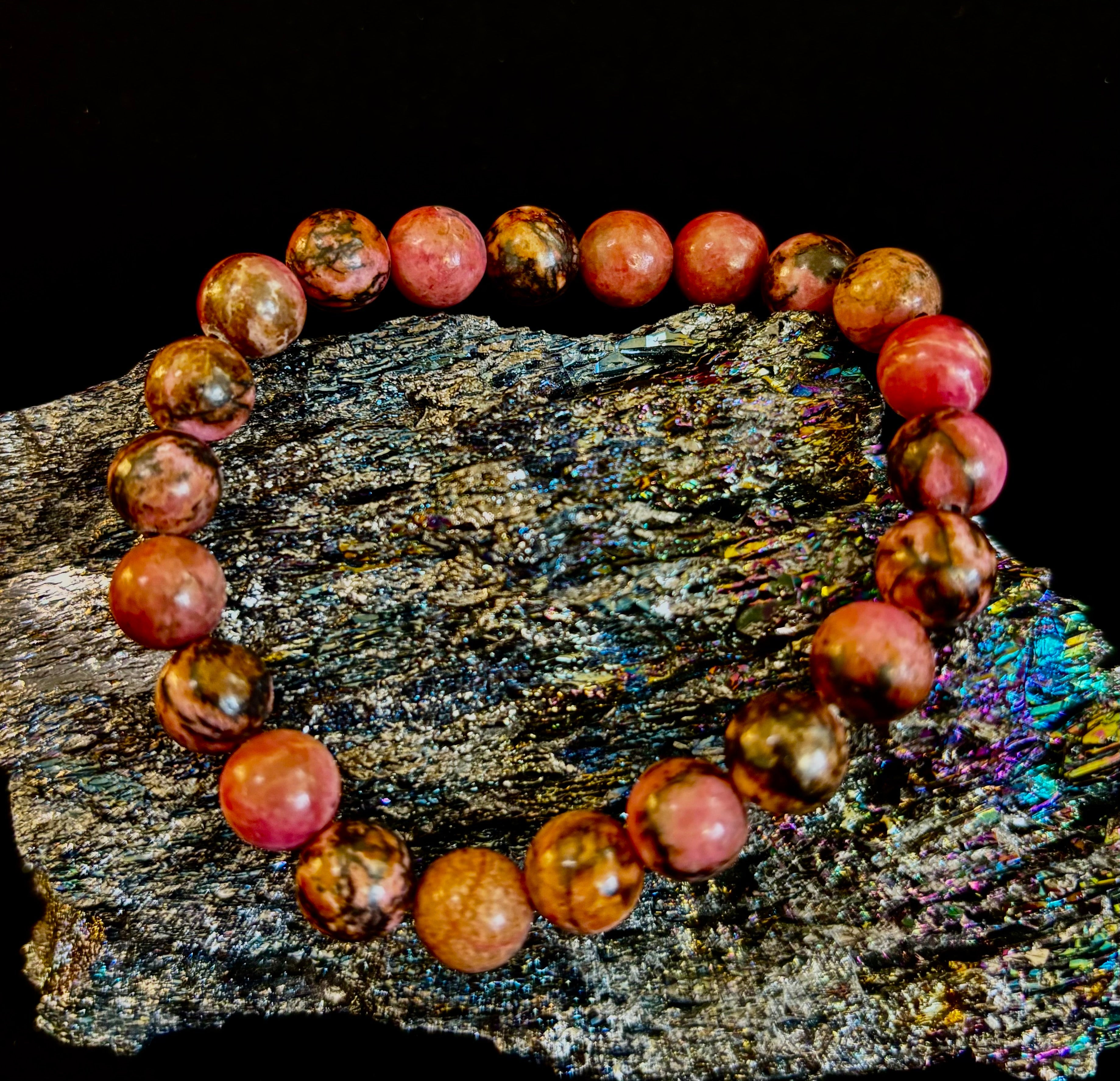 Natural Rhodonite Stone Bead Bracelet – Emotional Healing & Love Energy