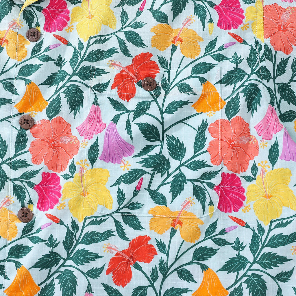 Men's 1940s Vintage Rainbow Petals Hawaiian Shirt Camp Collar