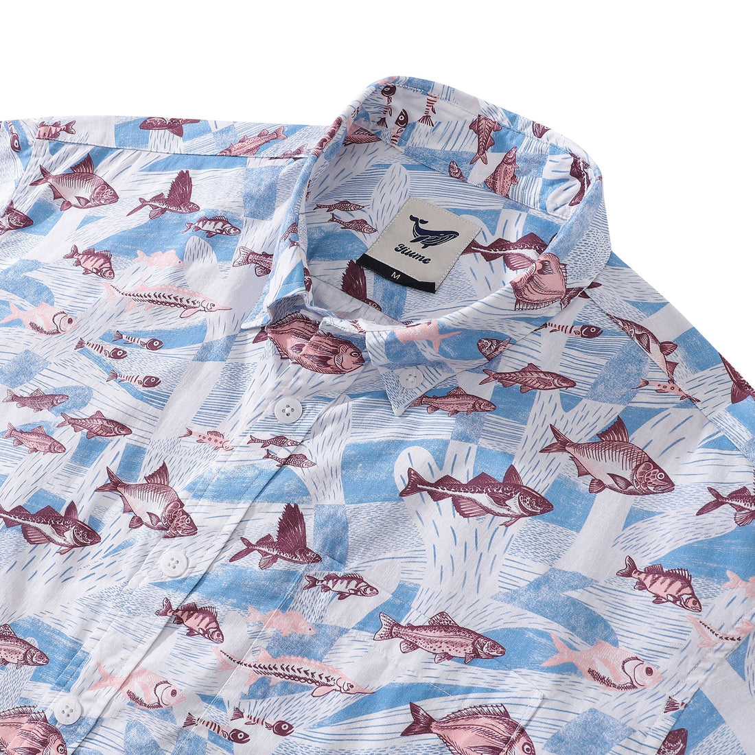 Men's Coral and Fish Print Cotton Hawaiian Shirt Coastal Resort