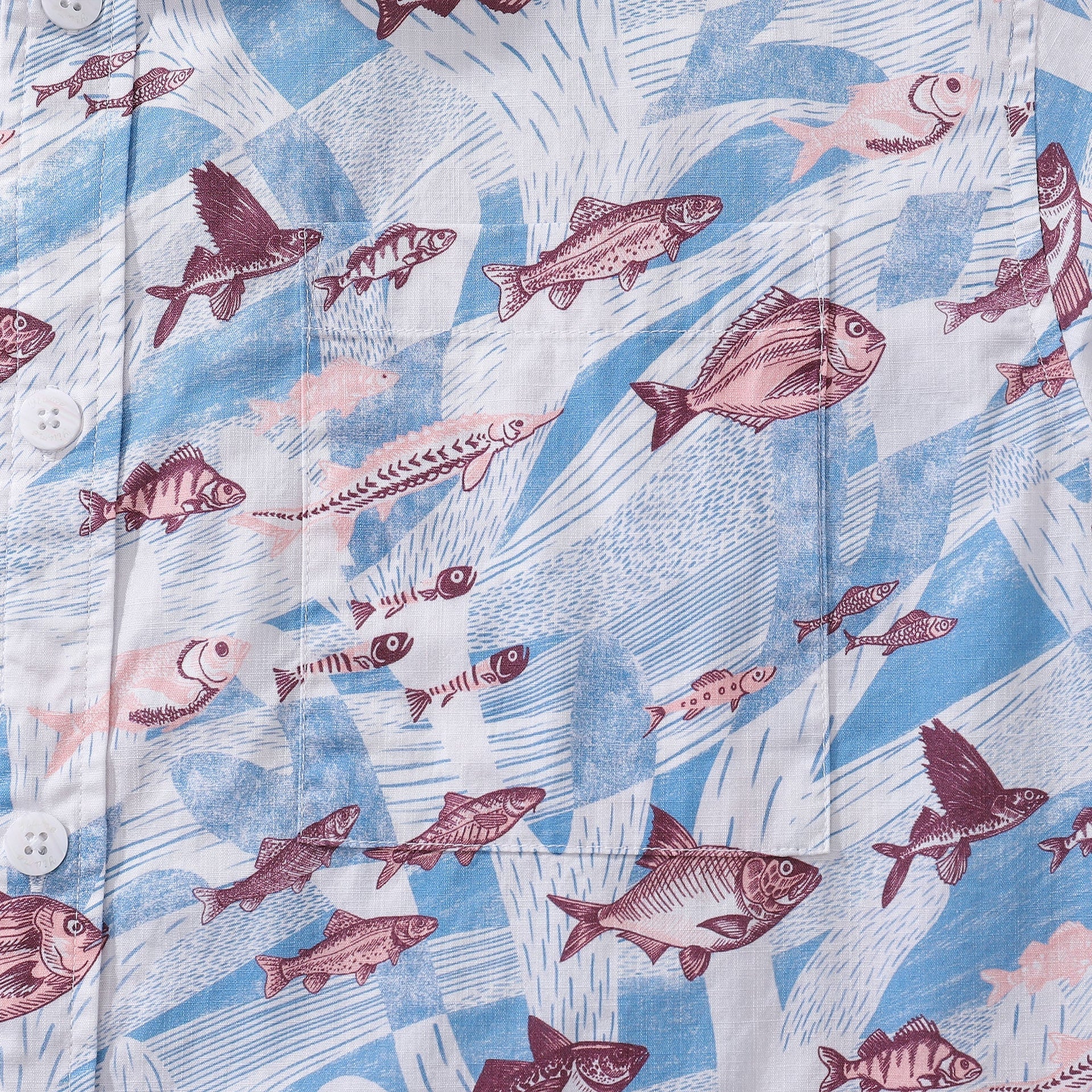 Men's Coral and Fish Print Cotton Hawaiian Shirt Coastal Resort