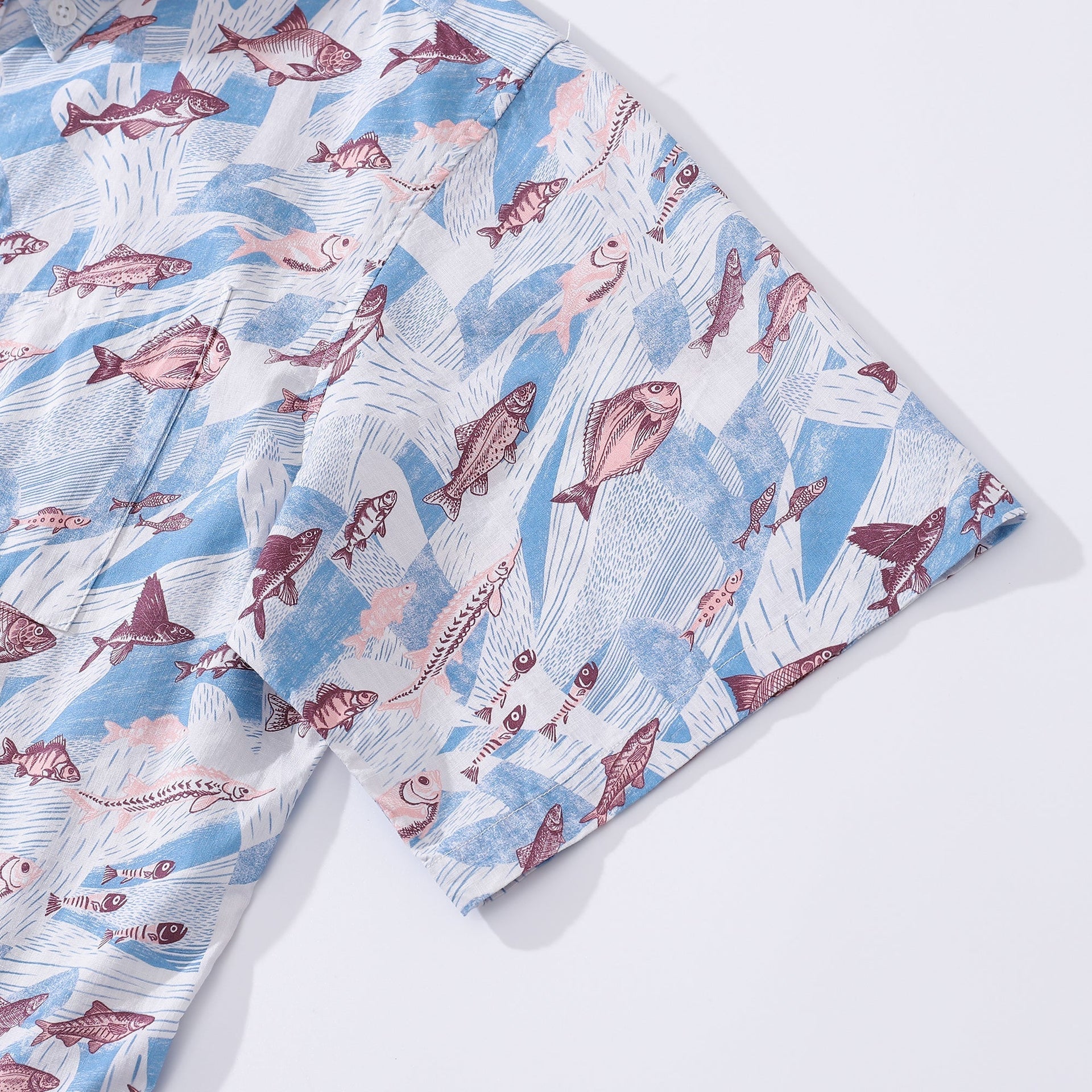 Men's Coral and Fish Print Cotton Hawaiian Shirt Coastal Resort