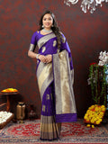 Purple Soft Silk saree featuring gold zari weaving
