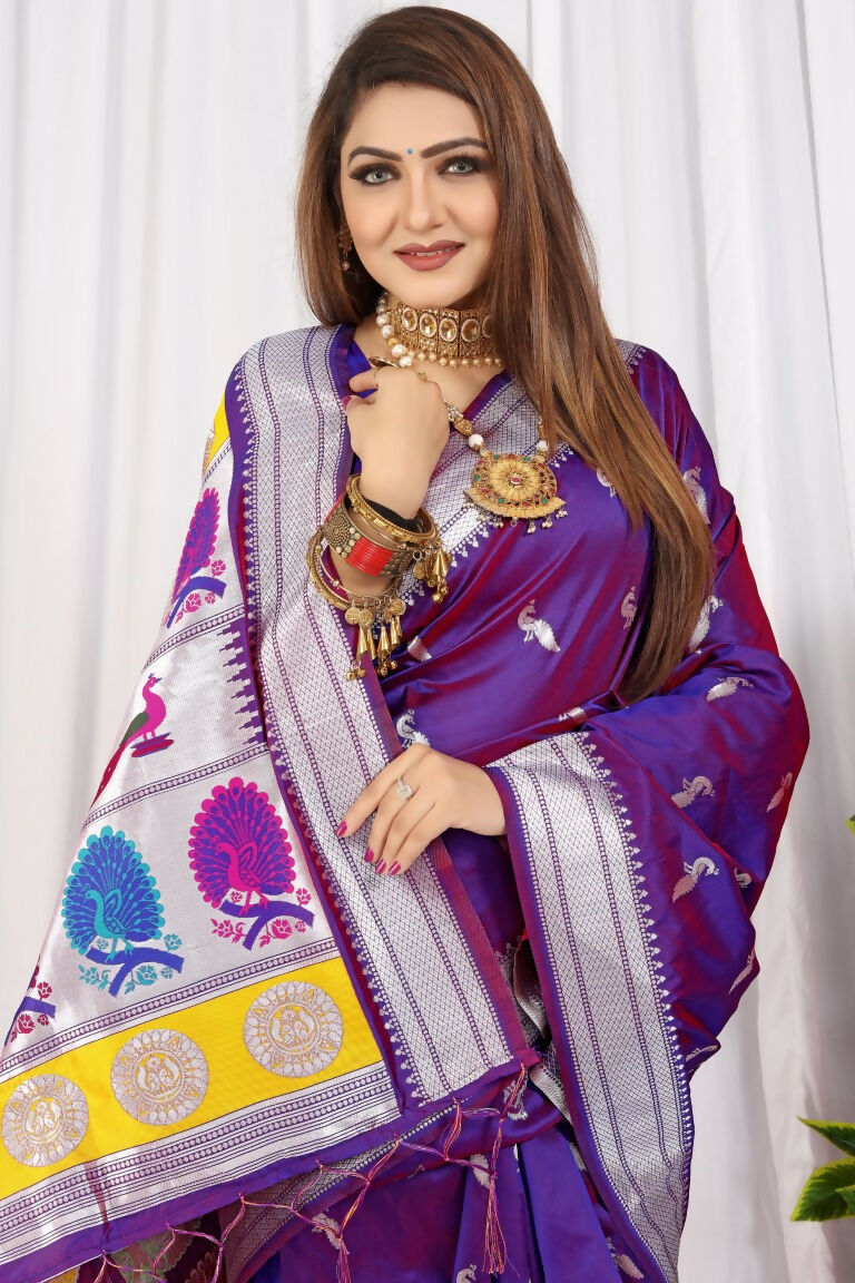 Purple Paithani Silk Zari Woven Saree with Matching Blouse