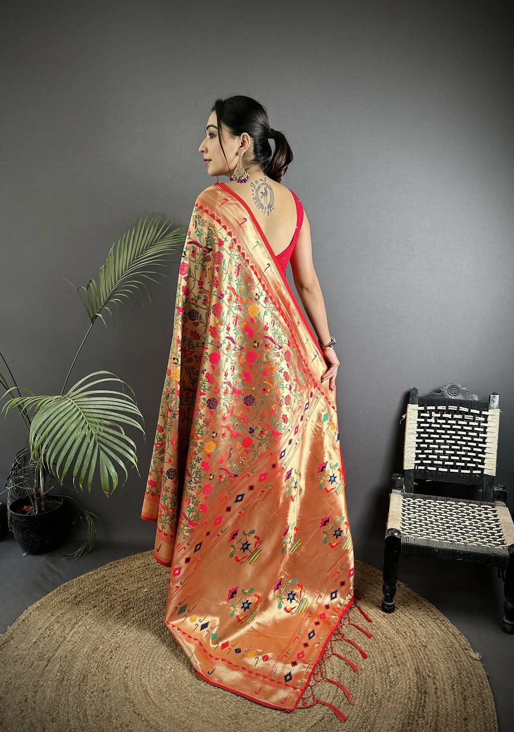 Red Soft Silk Paithani Saree with Bird and Floral Motifs