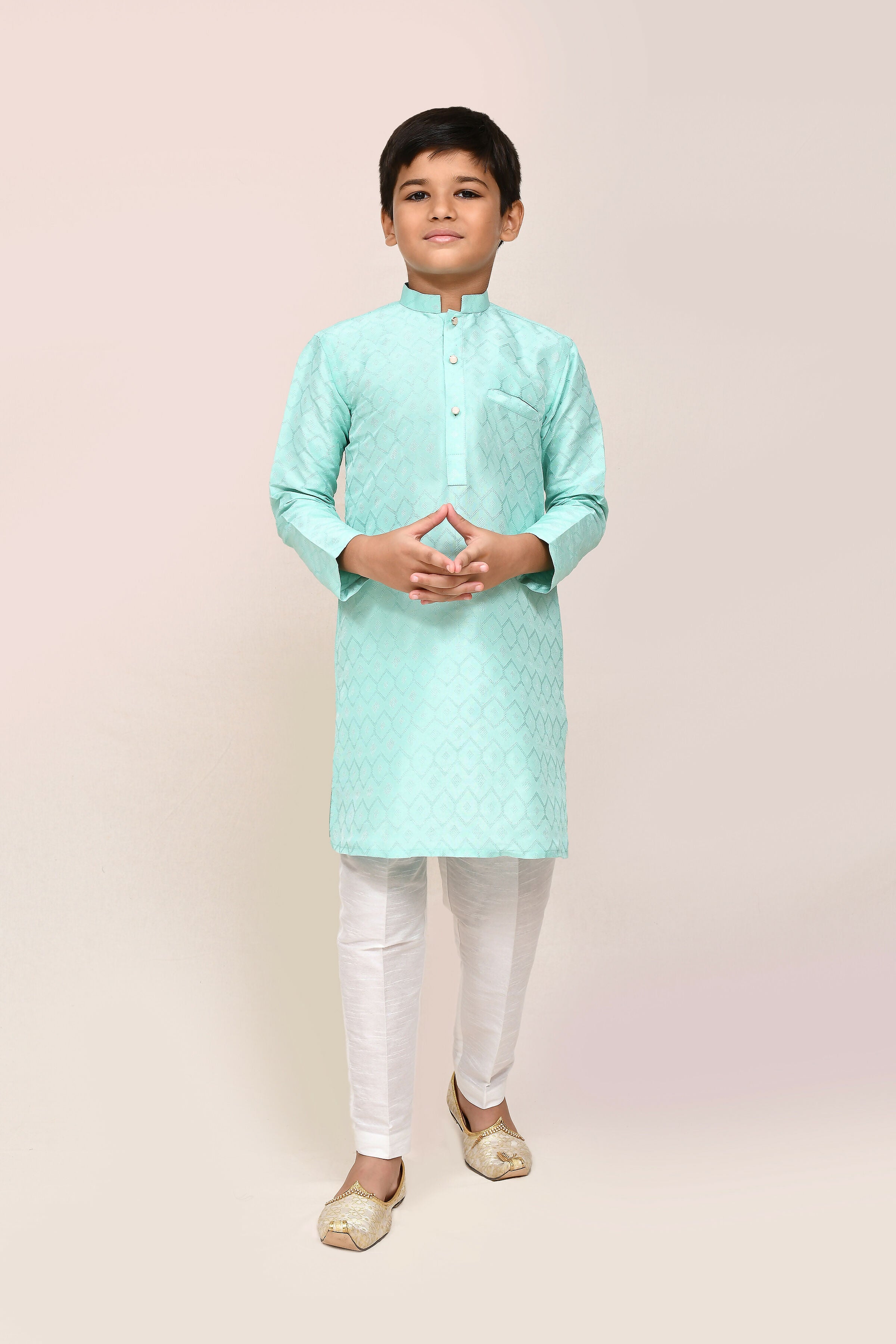 Ocean Green Cotton Silk Kurta with Straight Fit Pants