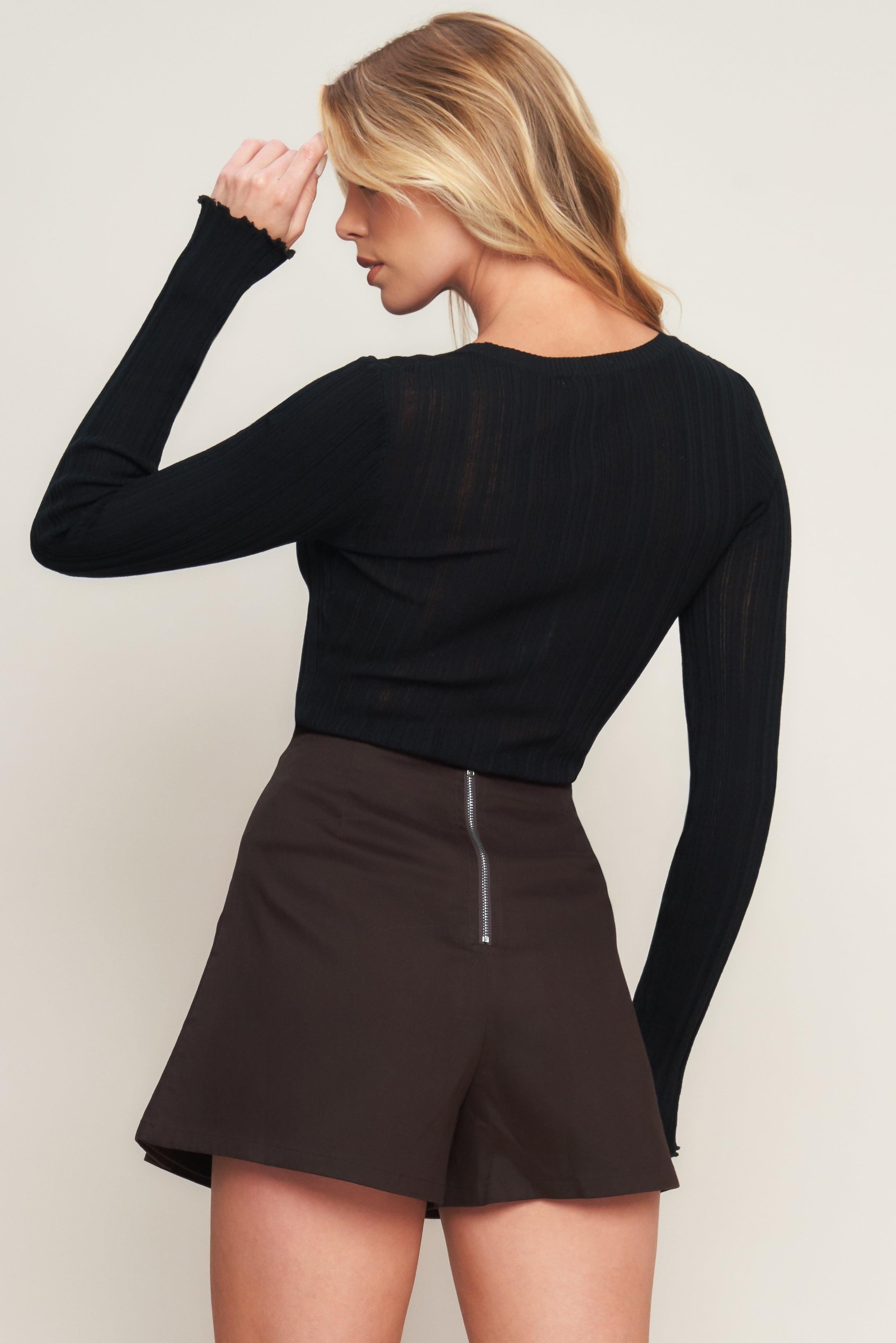 Women's Brown Embellished Mini Skort with Front Pleat - Image 3