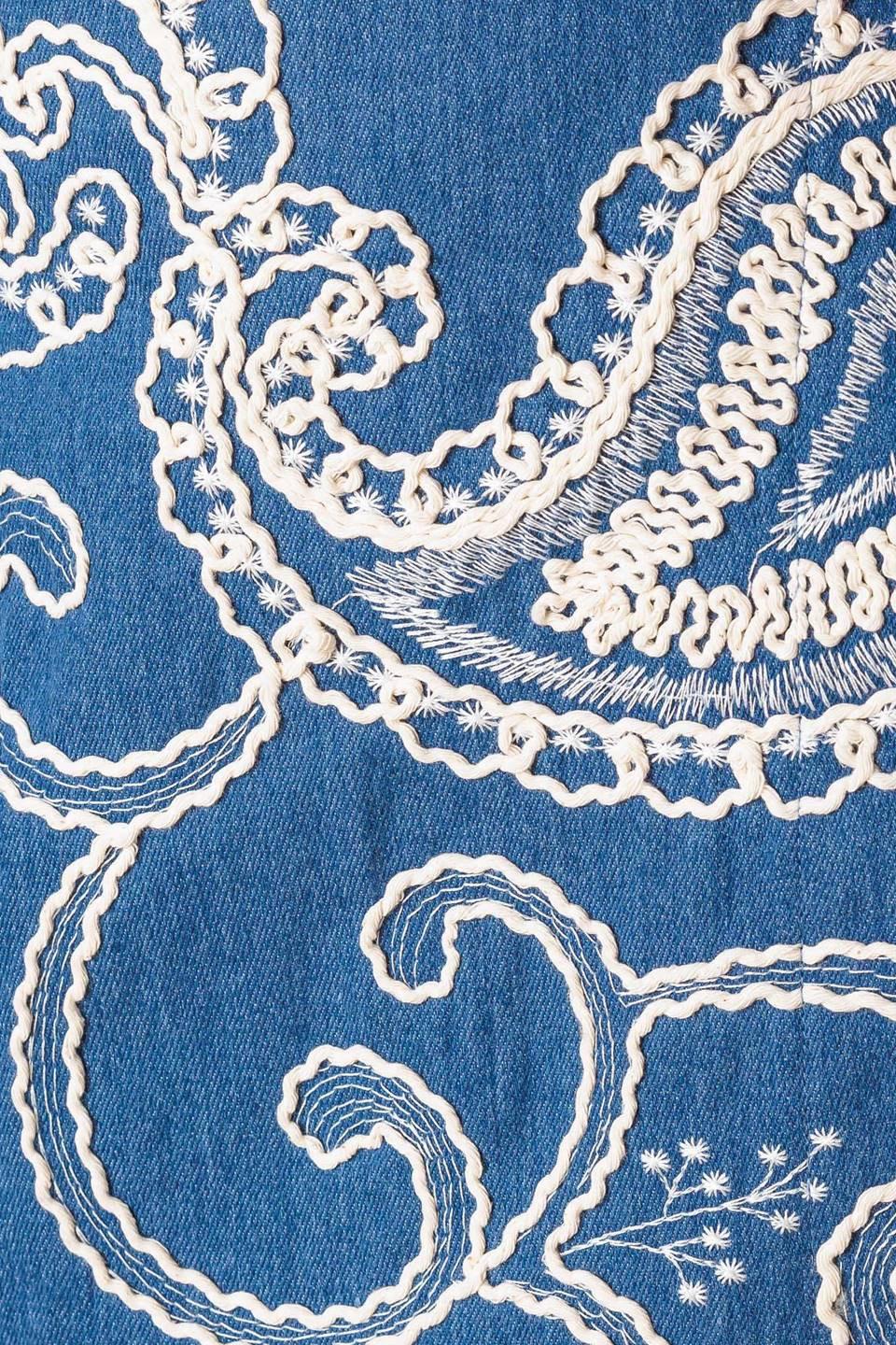 Embroidered Denim Skort with Side Zipper Blue