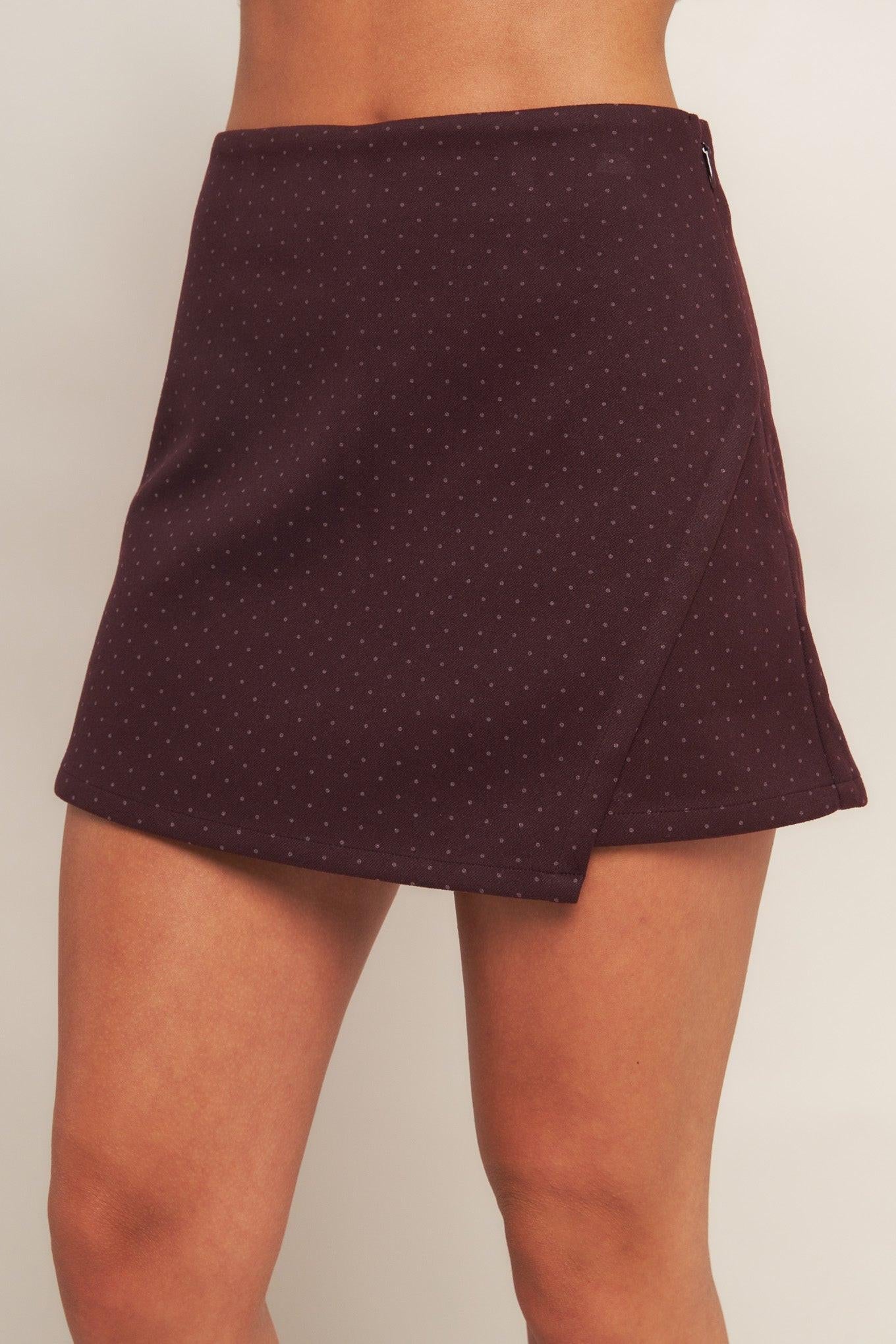French Girl Burgundy Polka Dot Woven Skort