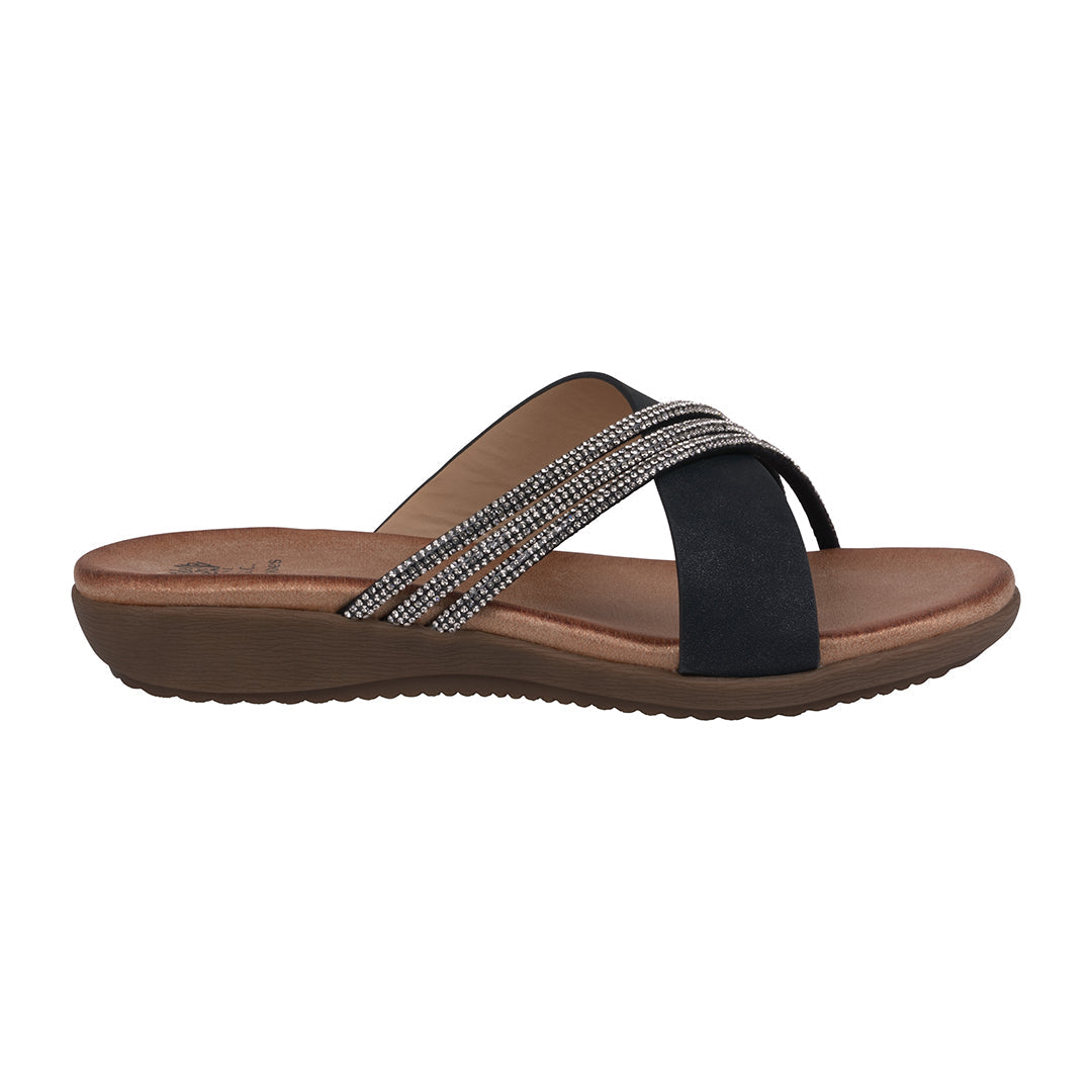 Women's Iris Black Embellished Asymmetrical Flat Slide Sandals - Image 3