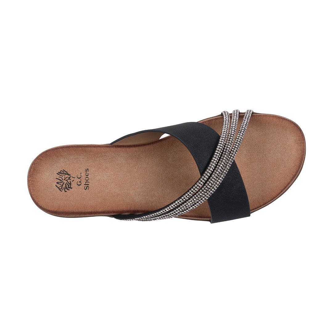 Women's Iris Black Embellished Asymmetrical Flat Slide Sandals - Image 2