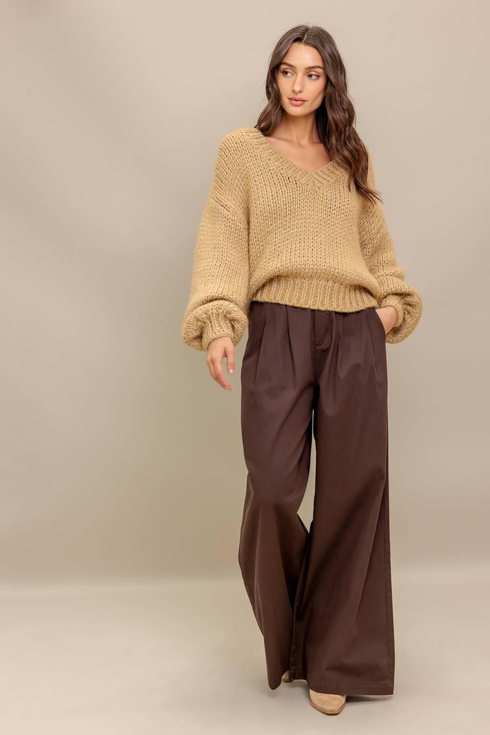 Earthy Touch Long Sleeve V-Neck Sweater Knit Pullover Top - Image 6