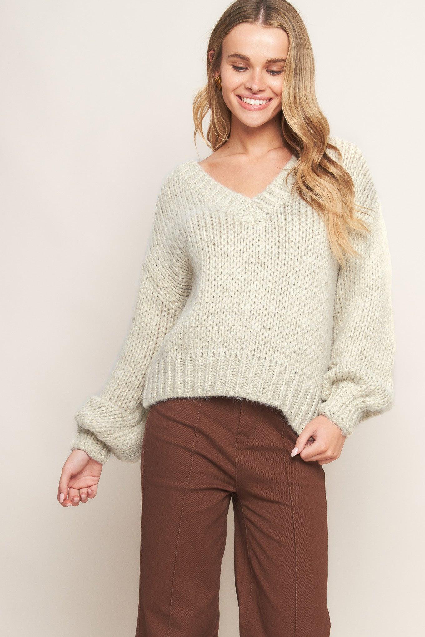 Earthy Touch Long Sleeve V-Neck Sweater Knit Pullover Top - Image 11