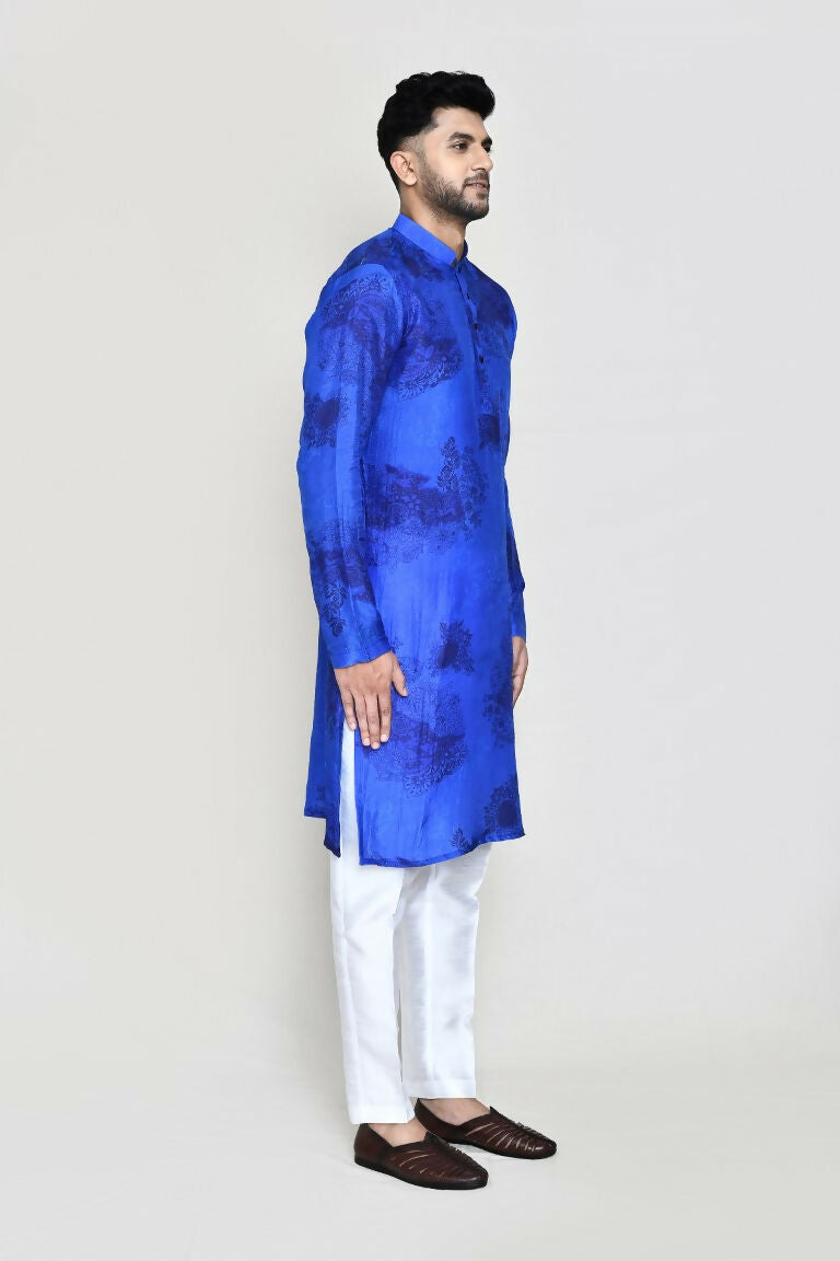 Royal Blue Cotton Silk Kurta with Straight Fit Pant