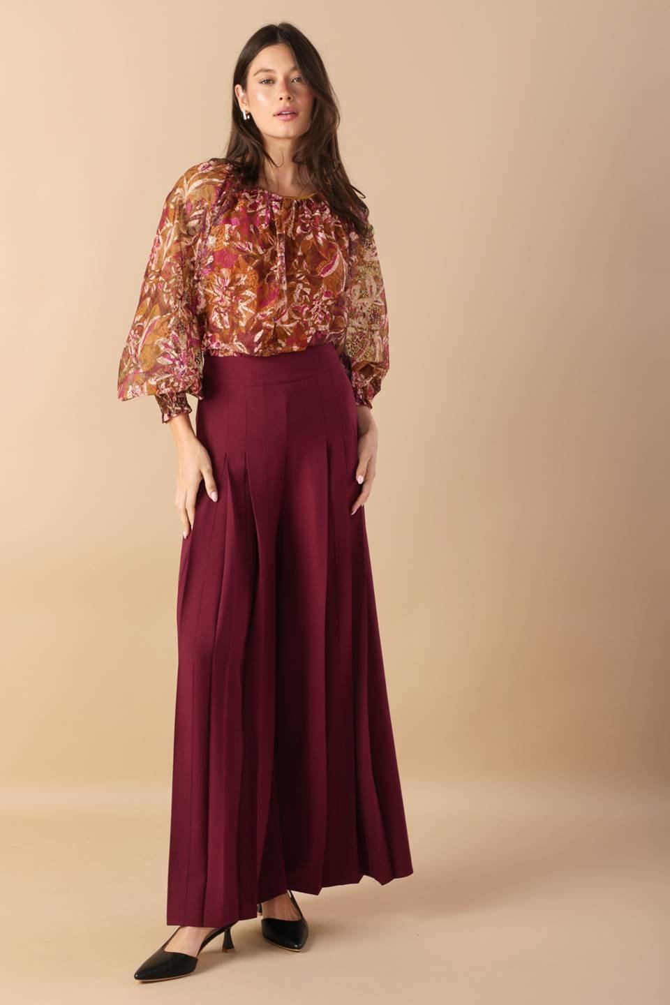 Sunset Stroll Floral Print Blouse with Blouson Sleeves - Image 4