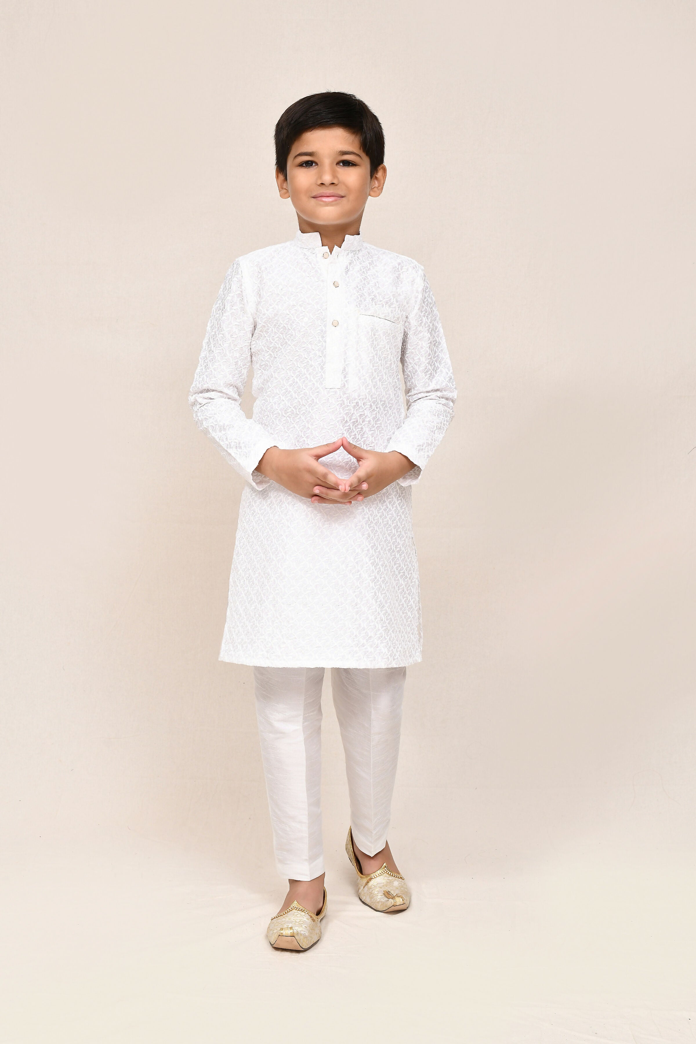 Women's White Art Silk Kurta Set with Straight Fit Pant