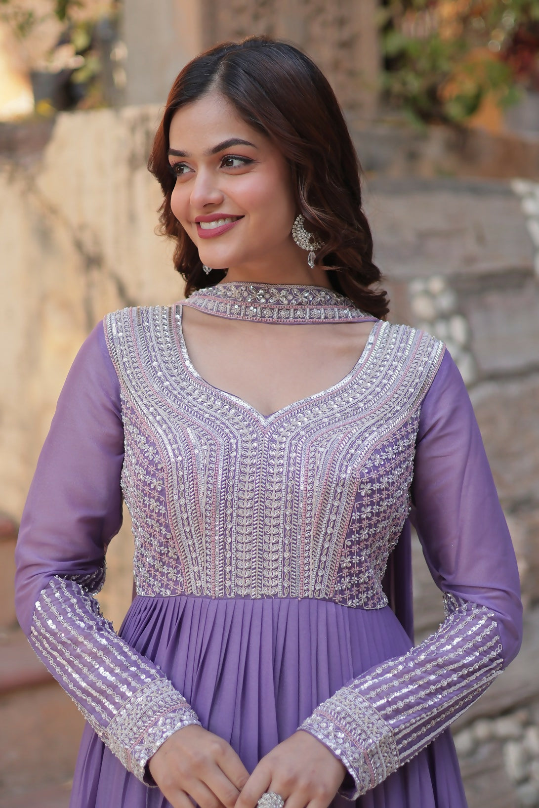 Joban Fashion Lavender Georgette Sequence Embroidery Work Kurta Set