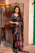 Black Silk Blend Ethnic Motifs Saree with Unstitched Blouse - Hiral Fashion