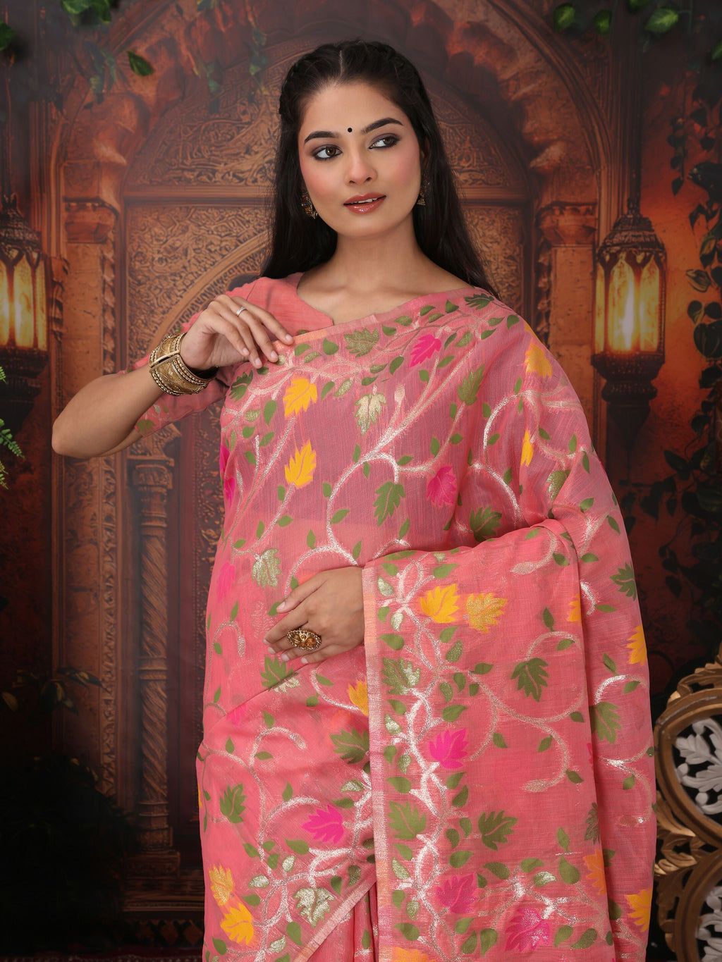 Shree Shyam Fashion Linen Cotton Pink Saree