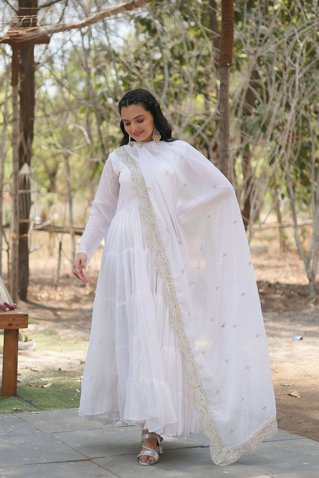 White Georgette Sequence Embroidery Kurta Set