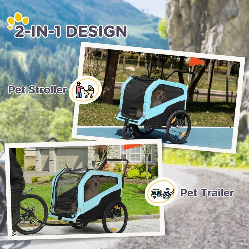 2-in-1 Dog Bike Trailer Pet Stroller Carrier for Large Dogs