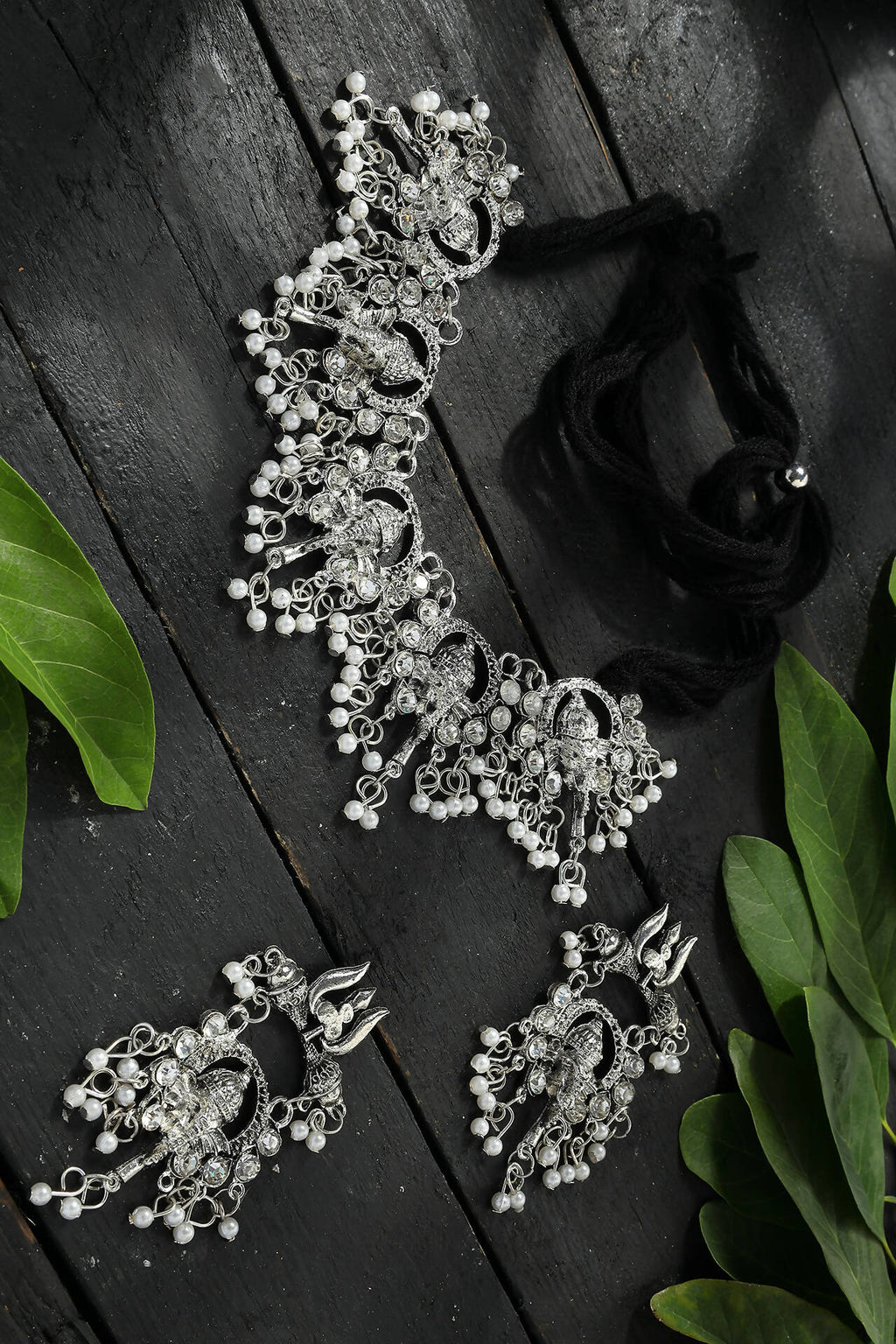 Oxidised silver-plated choker necklace with Ganesha motif for women