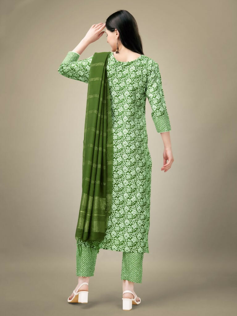 Jyoti Fashion Women's Green Rayon Embroidery & Sequence work Kurta with Trouser & Dupatta