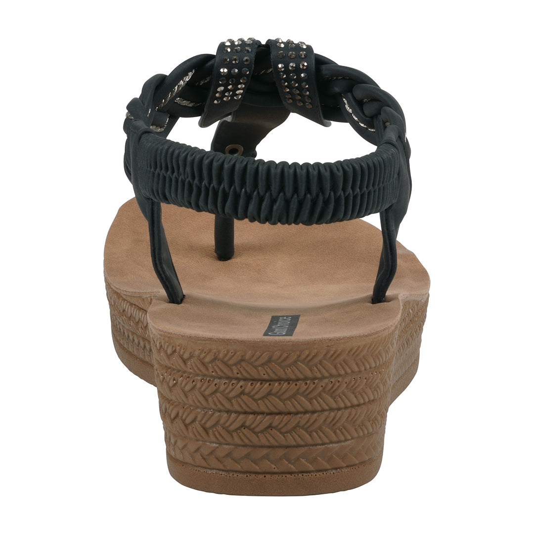 Women's Black Embellished Braided Strap Wedge Sandals