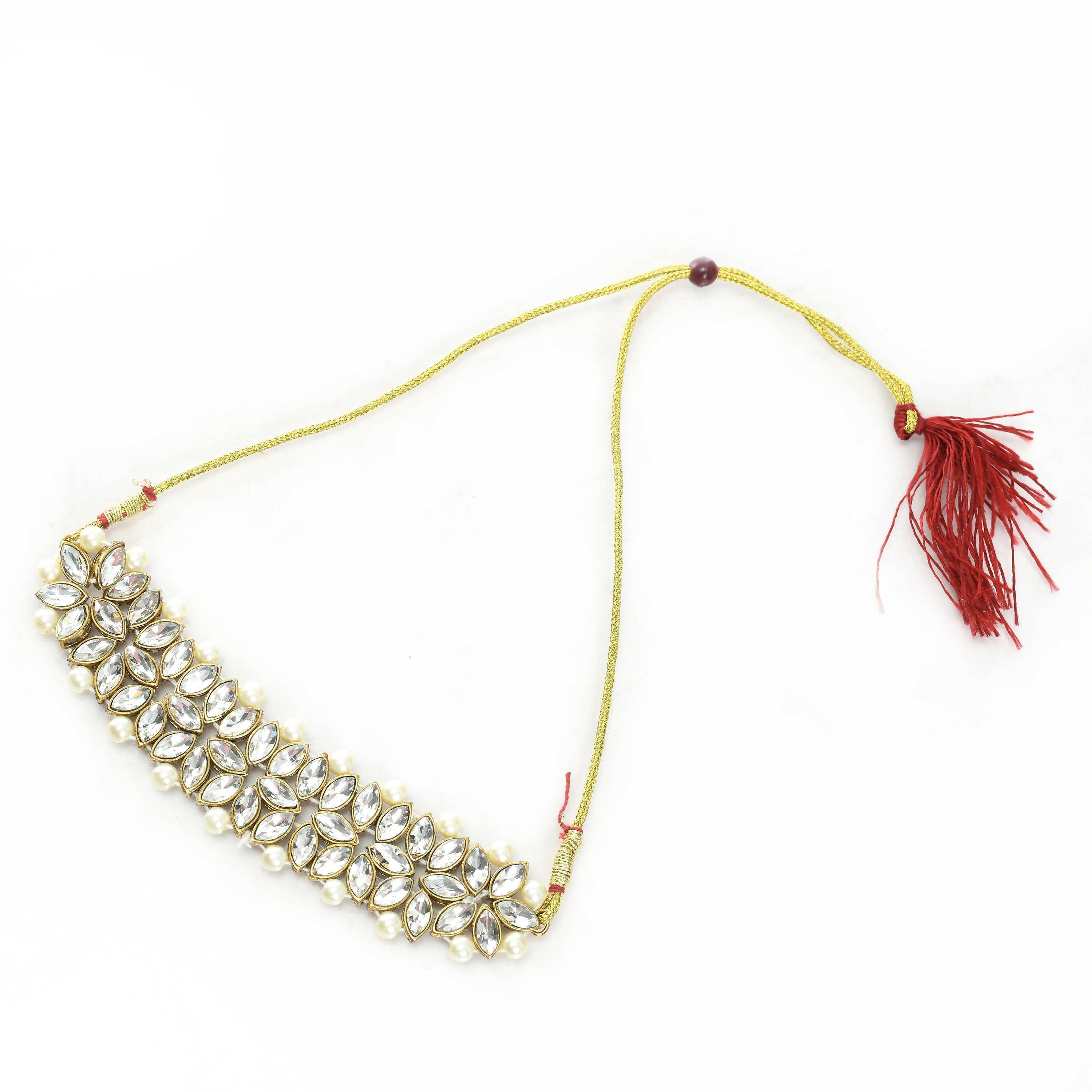 Gold-Polished Brass Kundan and Pearl Choker for Women