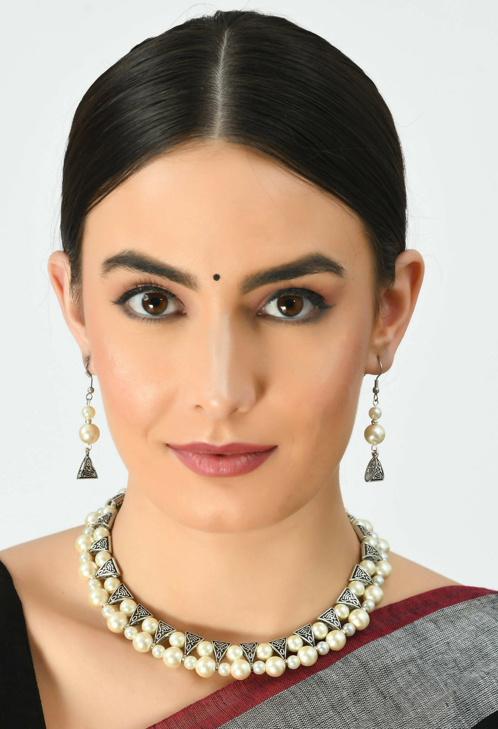 Silver-Plated Brass Pearl Work Choker Necklace for Women