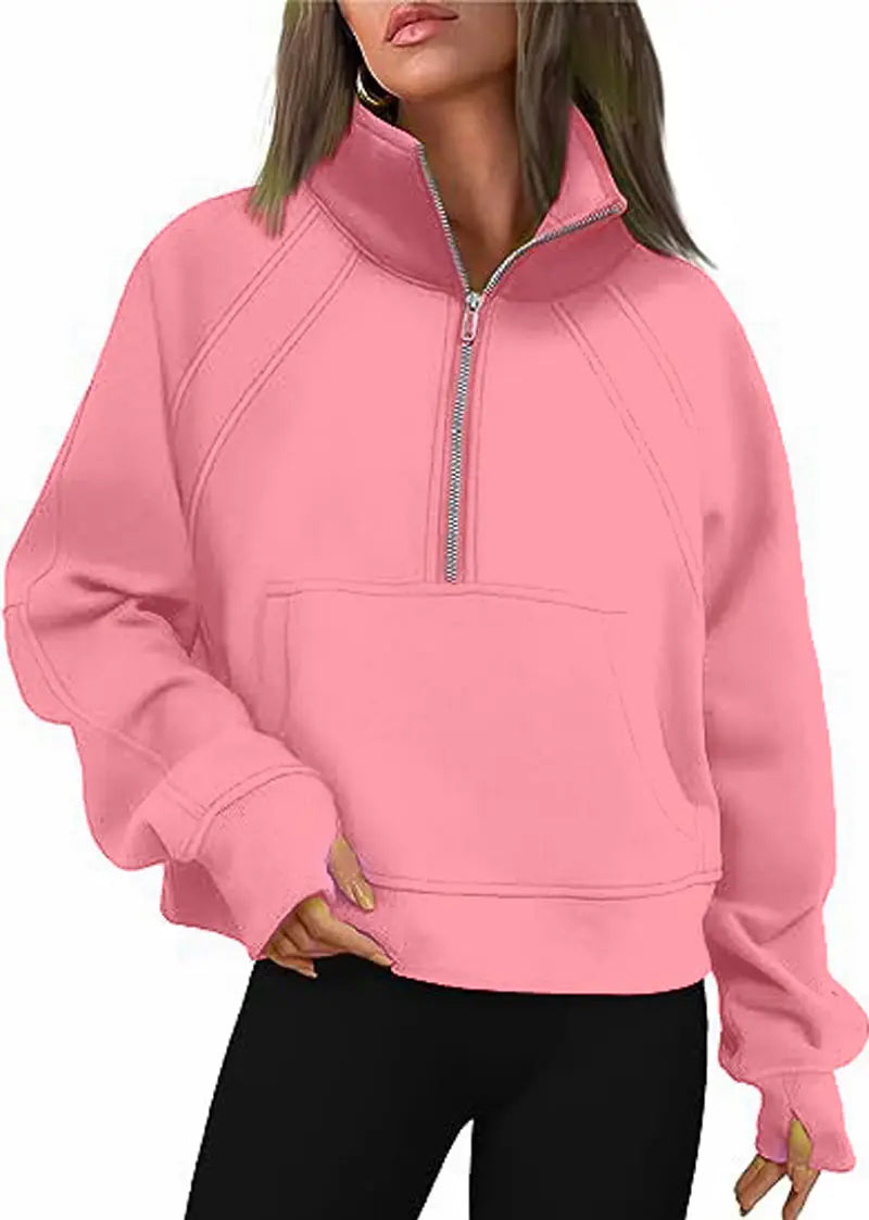 Women's Half Zipper Plush Stand-Up Collar Sweatshirt - Image 18
