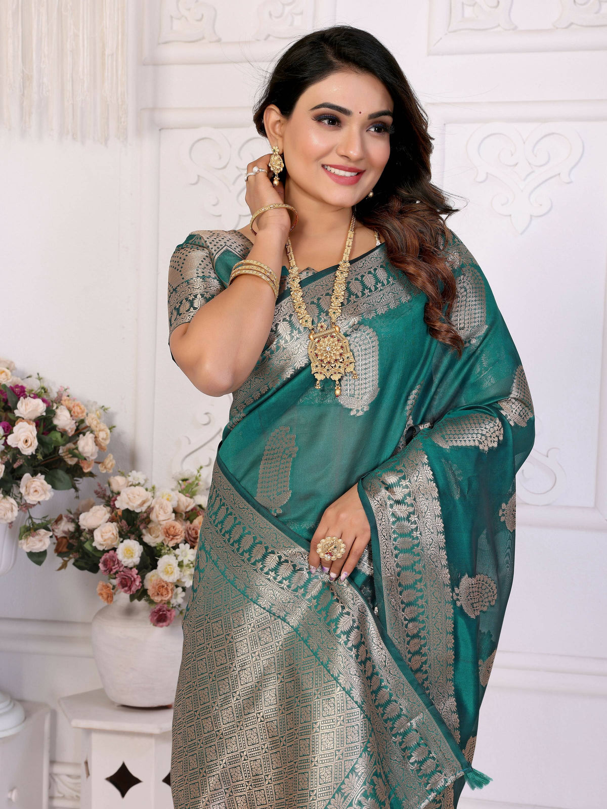 Light Green Soft Organza Silk Weaving Saree