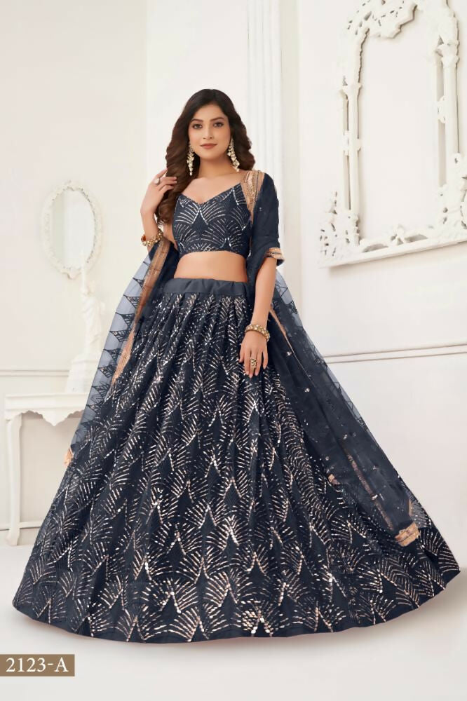 Black Butterfly Net Lehenga with Original Mirror & Sequence Work