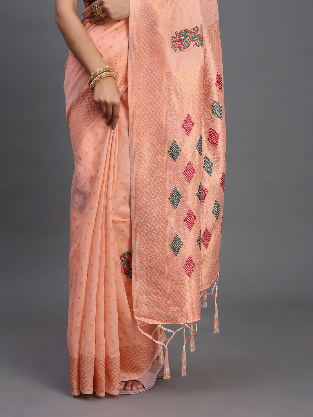 Peach Linen Cotton Saree with Matching Blouse Piece
