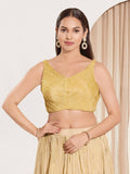Gold tissue sleeveless padded blouse with sweetheart neck