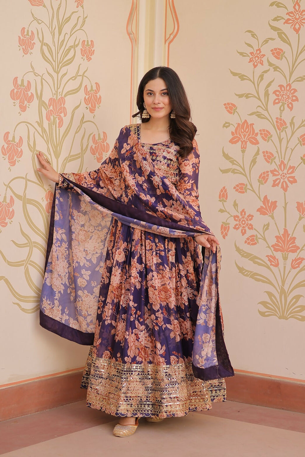 Joban Fashion Purple Silk Sequence Embroidery Work Kurta Set