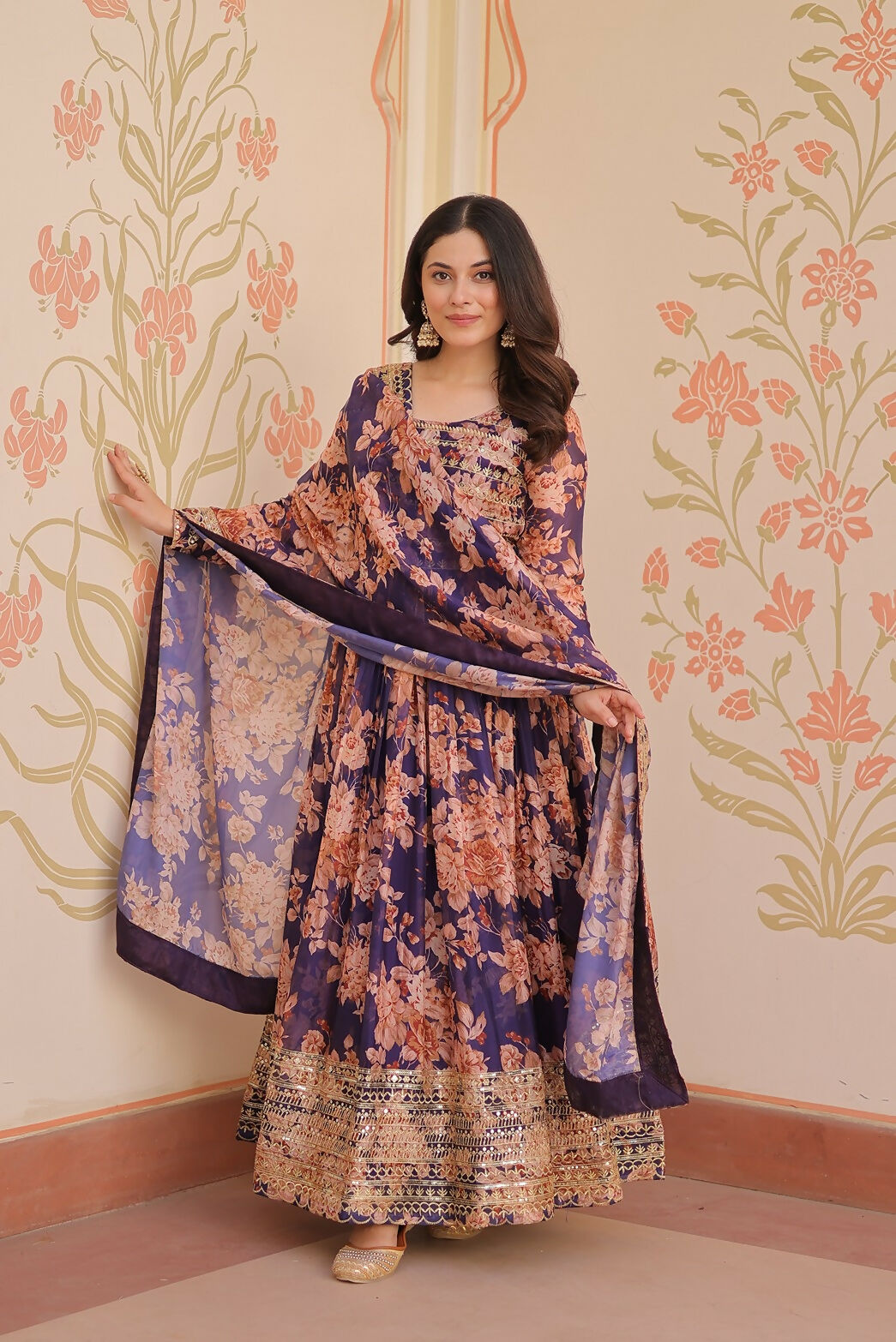 Joban Fashion Purple Silk Sequence Embroidery Work Kurta Set