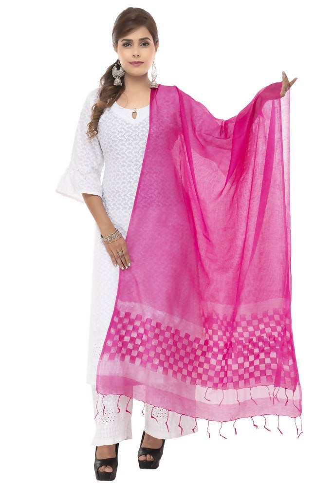 Pink Kota Cotton dupatta with self-work detailing for ethnic styling