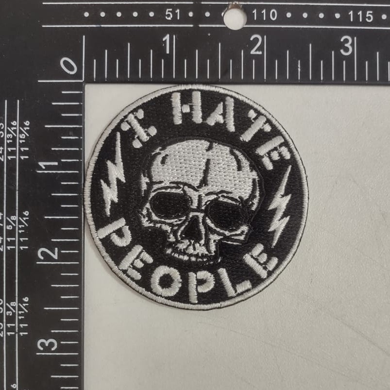 I Hate People Retro Skull & Lightning Bolt Embroidered Patch