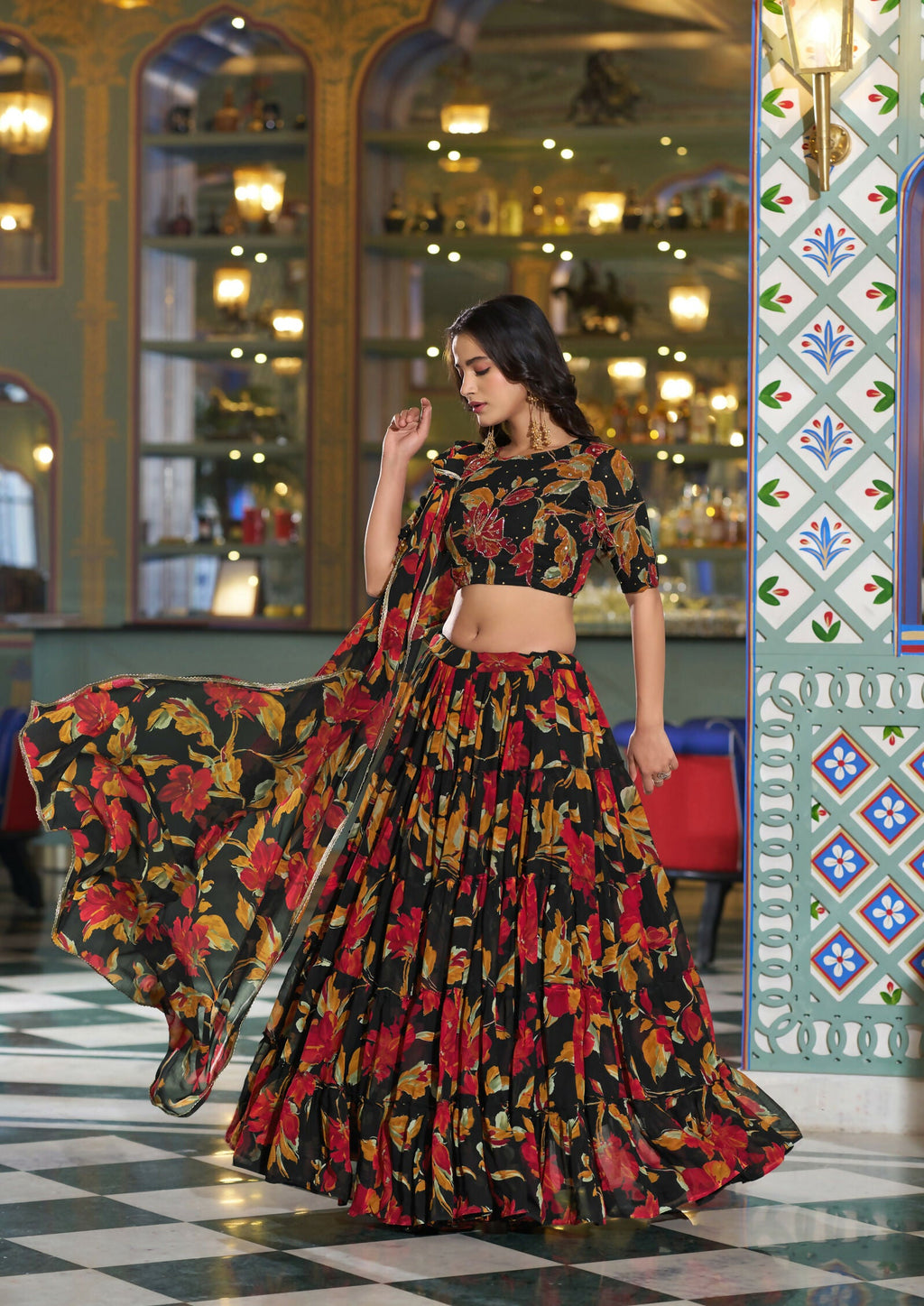 Black Tasar Silk Lehenga Choli with Iconic Sparkle and Lace Border