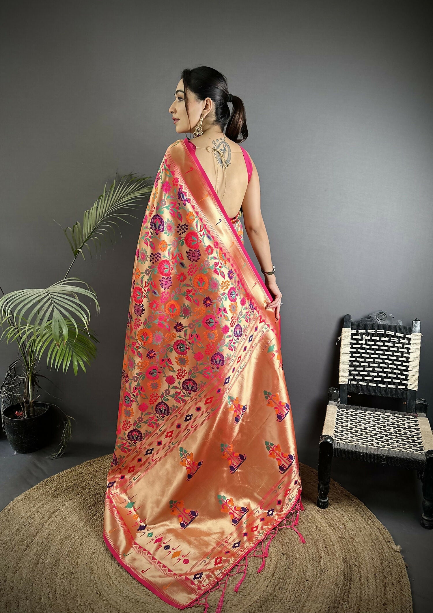 Rani Pink Soft Silk Paithani Saree with Zari Weaving