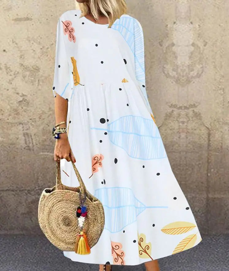 Women's Printed Round Neck Midi Dress in Tropical and Geo Prints - Image 41