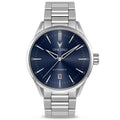 Icon Automatic watch featuring a silver case and blue dial on a white background.