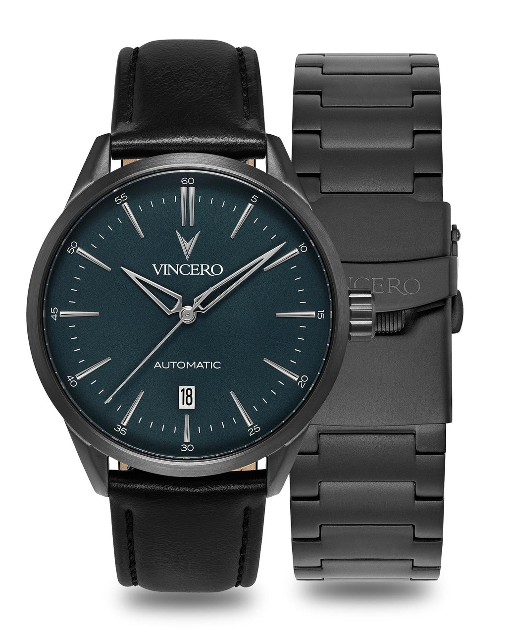 Icon Automatic Set in Gunmetal and Slate worn as a coordinated matching outfit