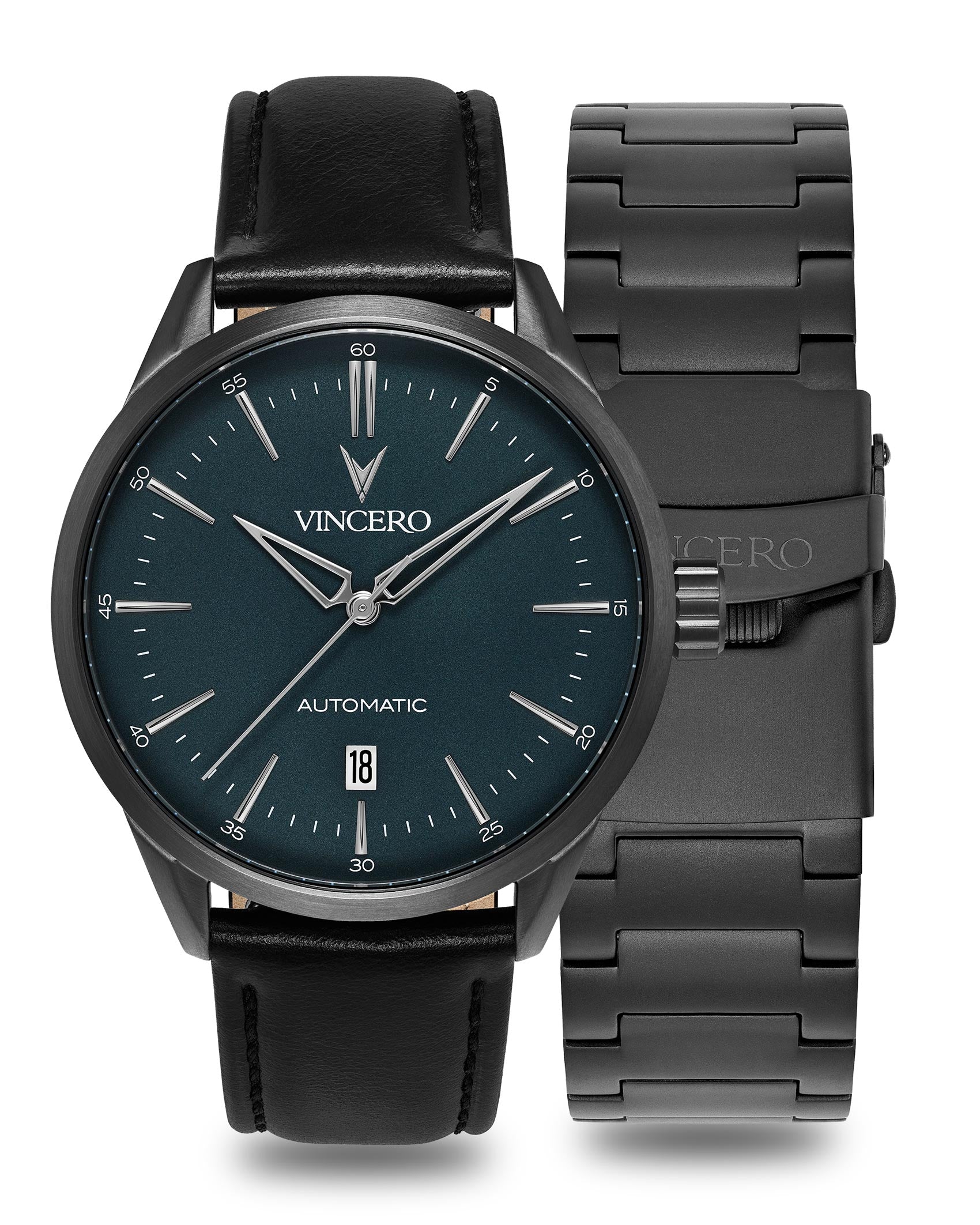 Icon Automatic Set in Gunmetal and Slate worn as a coordinated matching outfit