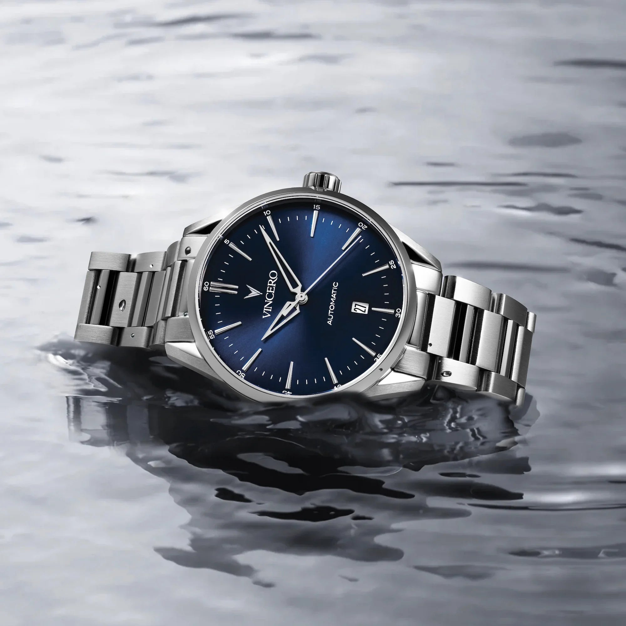Icon Automatic Watch in Silver and Blue - 42mm Self-Winding Timepiece