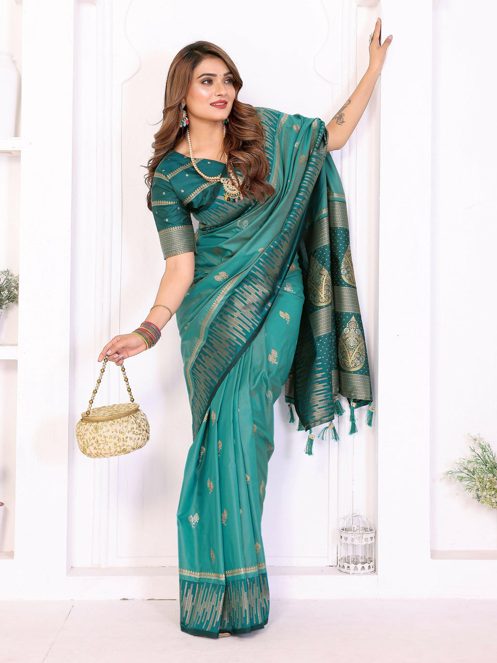 Aqua South Soft Silk Saree with Zari Weaving Details