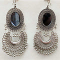 Kashmiri style double chandbali silver oxidized dangle earrings