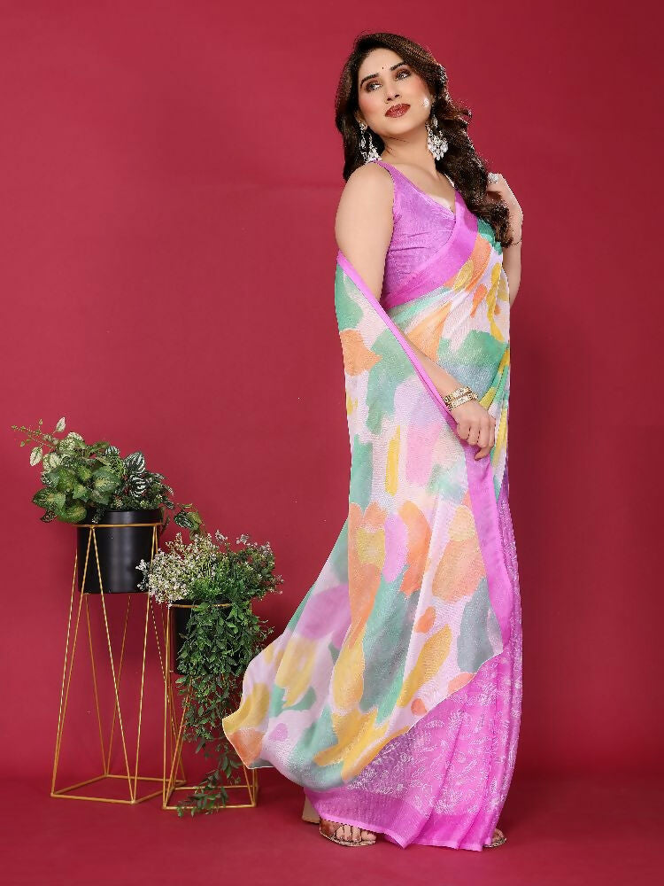 PR Fashion Purple Moss Chiffon Printed Saree