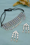 Oxidised silver-plated alloy choker with mirror accents